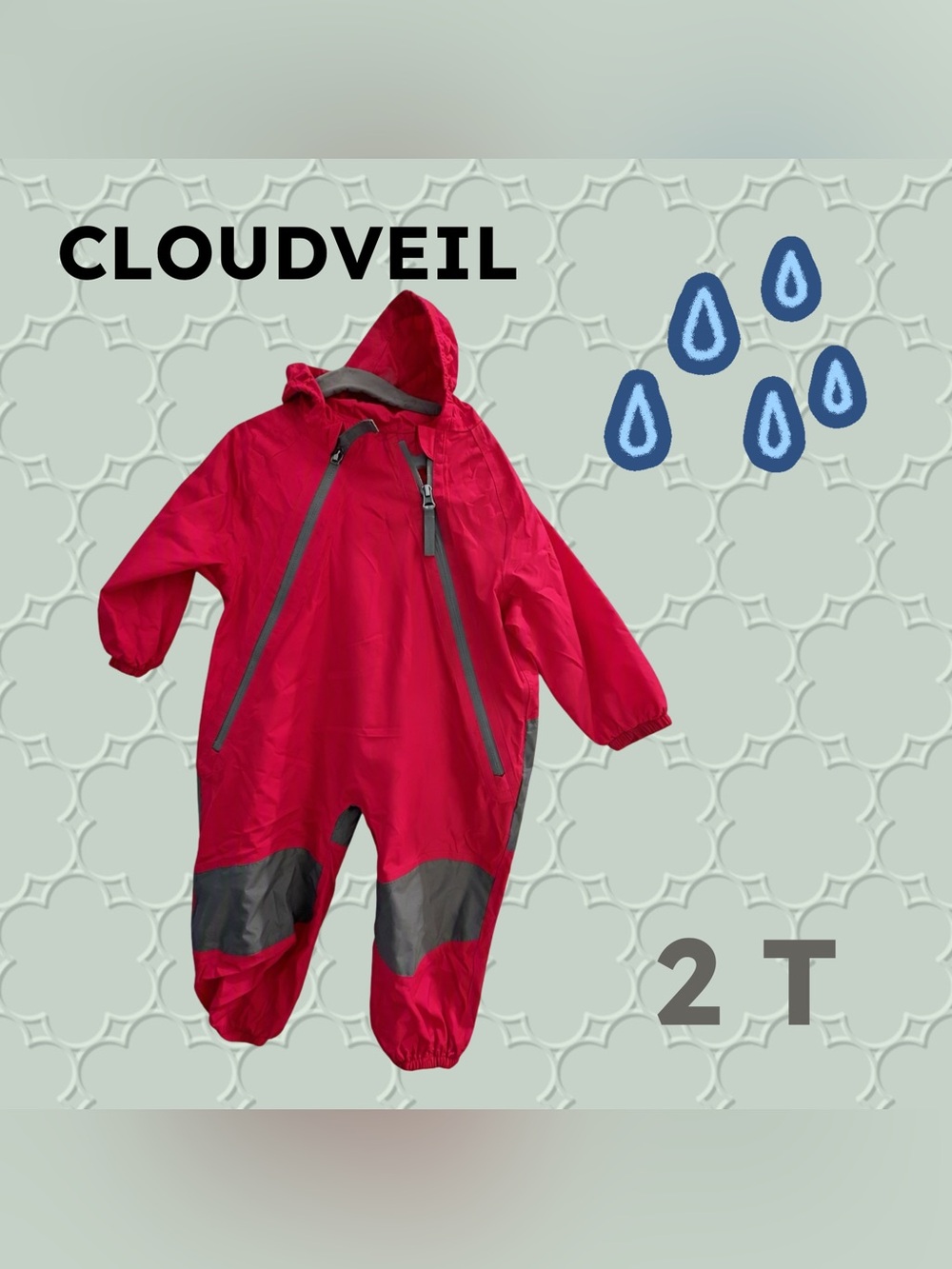🇺🇸👌VGUC ClOUDVEIL | 2T | Pink Waterproof Hooded One-Piece Rain PlaySuit